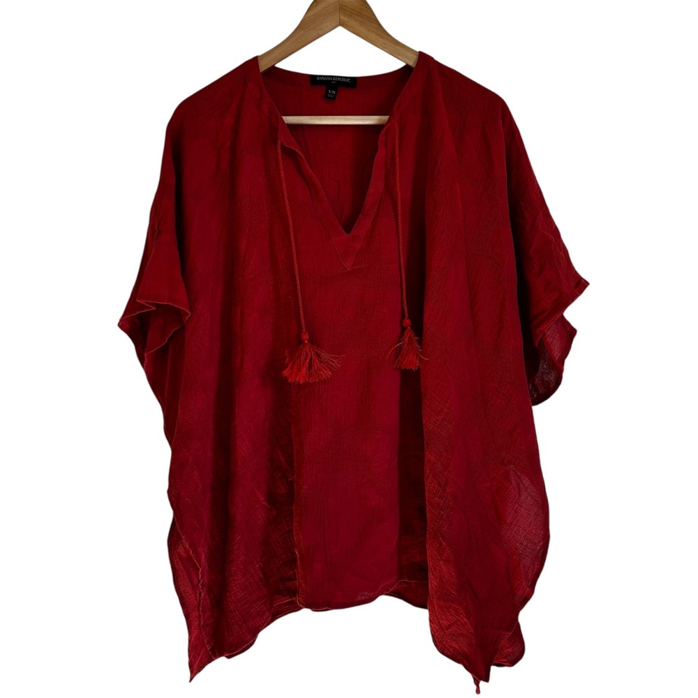 Banana Republic Red Tassel Poncho Top Bohemian‎ Festival S/M